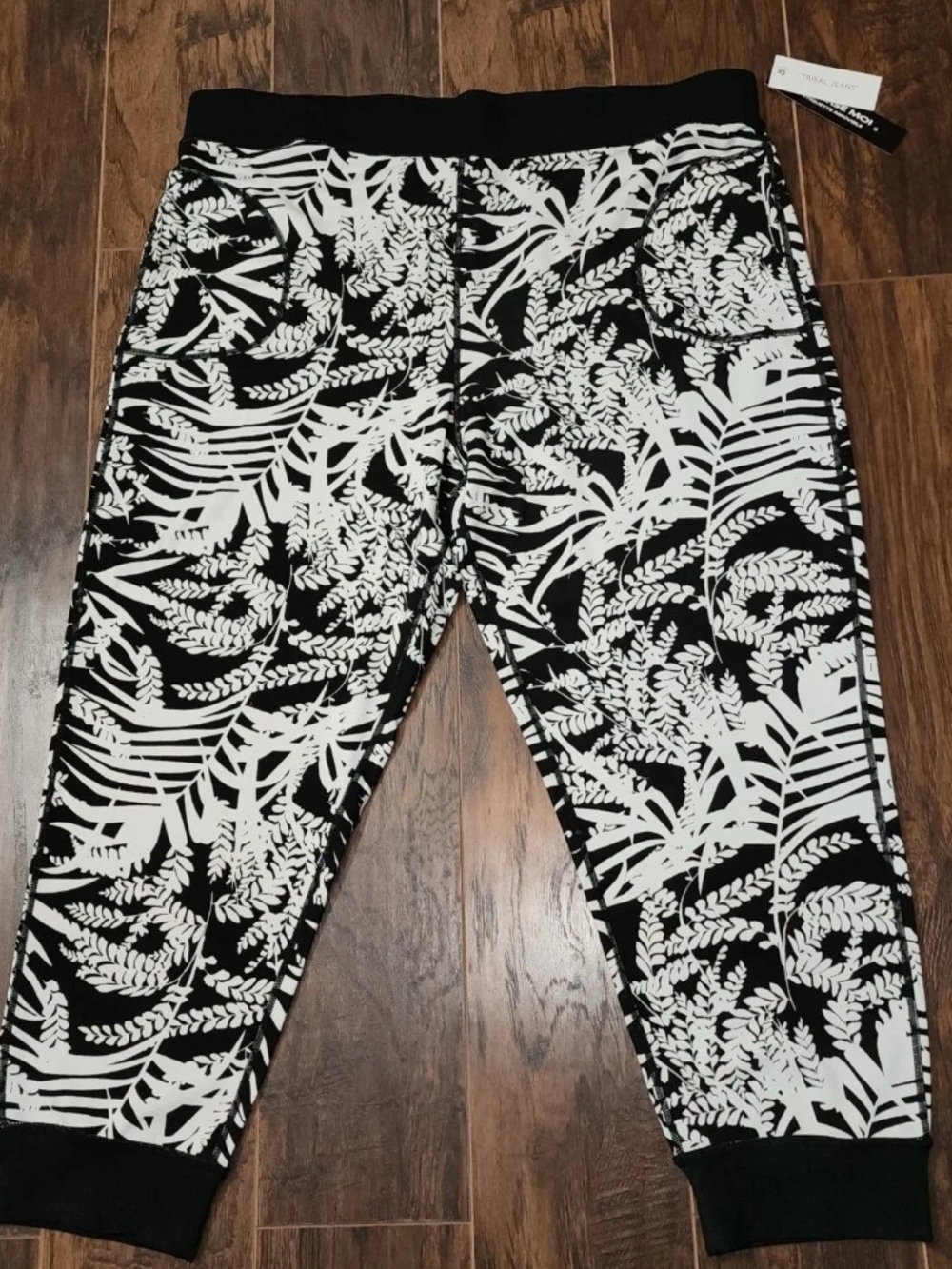 Tribal Black & White Tropical Leaf Joggers Pants
